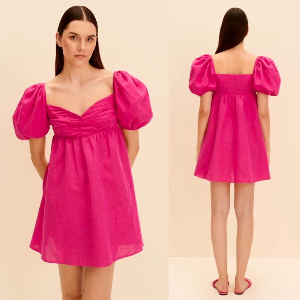 Wolf & Badger Linen & Cotton Sweetheart Neck Short Sleeve Y2k Babydoll Dress S — image 3 of 8